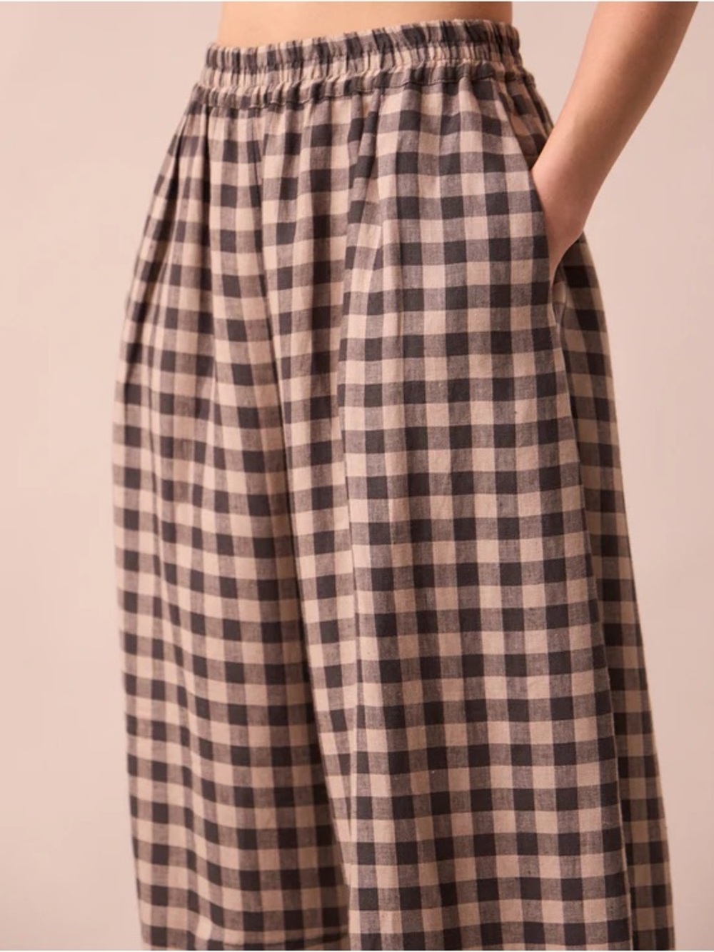 Beyond Nine Daisy Linen Pants in Stone Gingham - Picture 3 of 3